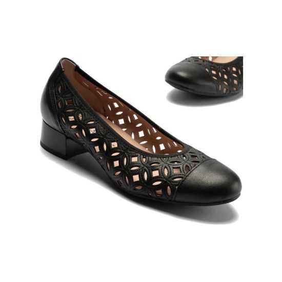 Pitillos - 11120 - NEGRO - Zapato salón con tacón bajo y punta redonda