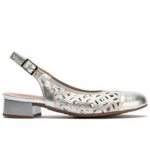 Pitillos - 11121 - PLATA - Zapato salón destalonado con tacón bajo y punta redonda