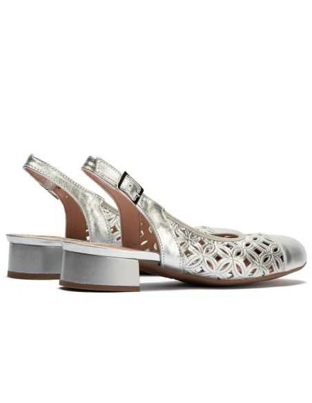 Pitillos - 11121 - PLATA - Zapato salón destalonado con tacón bajo y punta redonda