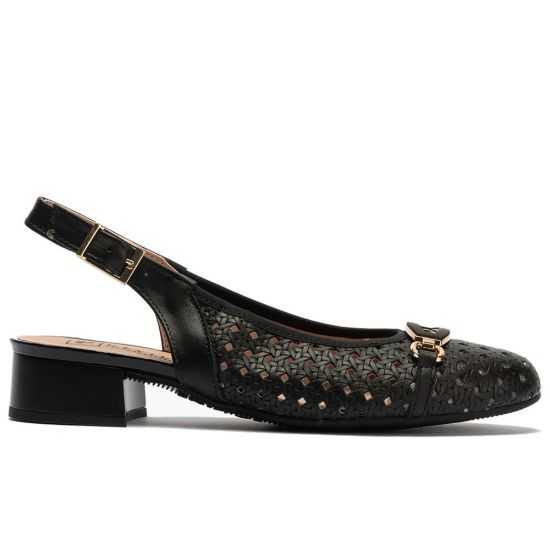 Pitillos - 11124 - NEGRO - Zapato salón destalonado con adorno y tacón bajo