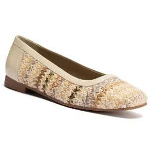 Pitillos - 11143 - CREMA - Bailarina plana en piel rafia y charol Crema - 1 2