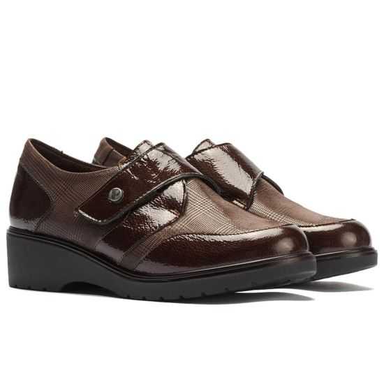 Pitillos - 11520 - MARRON - Blucher con velcro combinado charol con lycra Marrón - 2