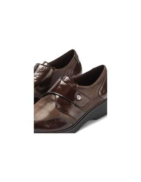 Pitillos - 11520 - MARRON - Blucher con velcro combinado charol con lycra Marrón - 4