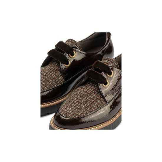 Pitillos - 11555 - MARRON - Blucher cordón terciopelo combinado charol con tejido Marrón - 4