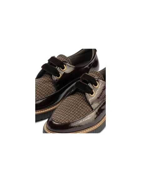 Pitillos - 11555 - MARRON - Blucher cordón terciopelo combinado charol con tejido Marrón - 4