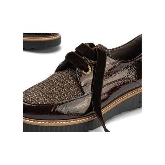Pitillos - 11555 - MARRON - Blucher cordón terciopelo combinado charol con tejido Marrón - 5