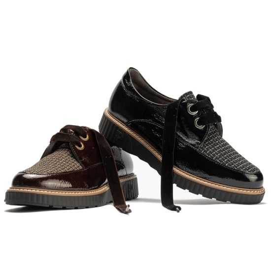 Pitillos - 11555 - MARRON - Blucher cordón terciopelo combinado charol con tejido Marrón - 6