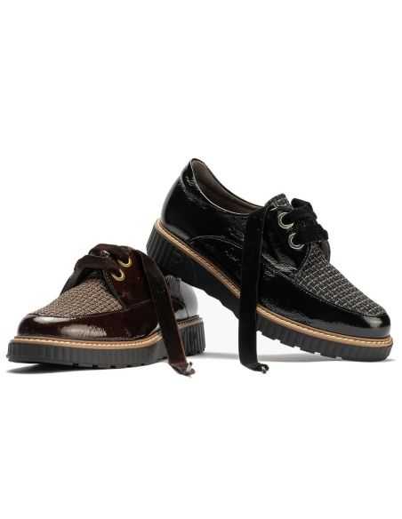 Pitillos - 11555 - MARRON - Blucher cordón terciopelo combinado charol con tejido Marrón - 6
