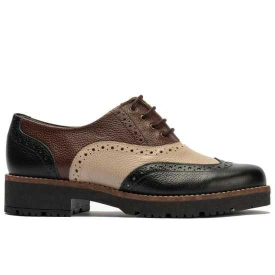 Pitillos - 11563 - NEGRO/TOPO/MARRON - Inglés en napa con grano combinado tricolor Negro-Topo-Marrón - 1