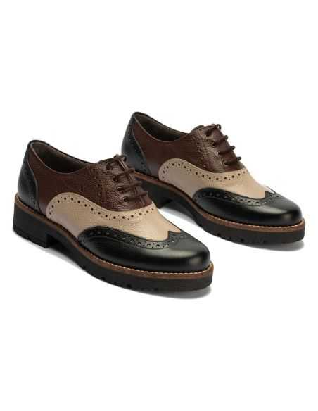 Pitillos - 11563 - NEGRO/TOPO/MARRON - Inglés en napa con grano combinado tricolor Negro-Topo-Marrón - 2
