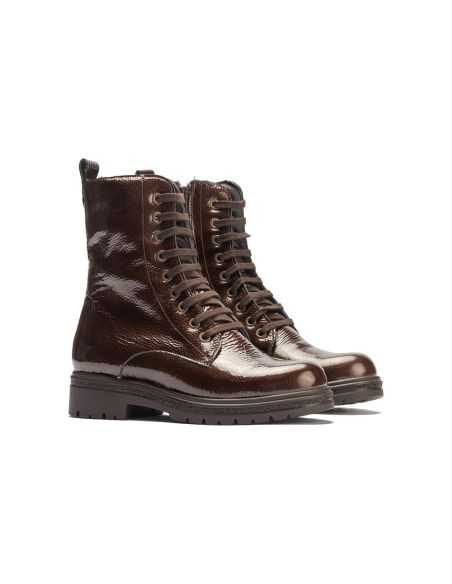 Pitillos - 11574 - MARRON - Bota militar en charol con cremallera Marrón - 2