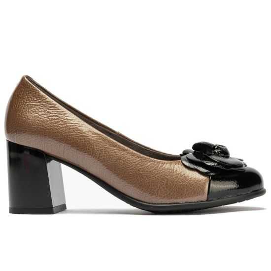 Pitillos - 11657 - NEGRO/TOPO - Salón combinado charol bicolor con moña flor Negro-Topo - 1