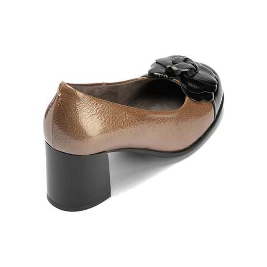 Pitillos - 11657 - NEGRO/TOPO - Salón combinado charol bicolor con moña flor Negro-Topo - 4