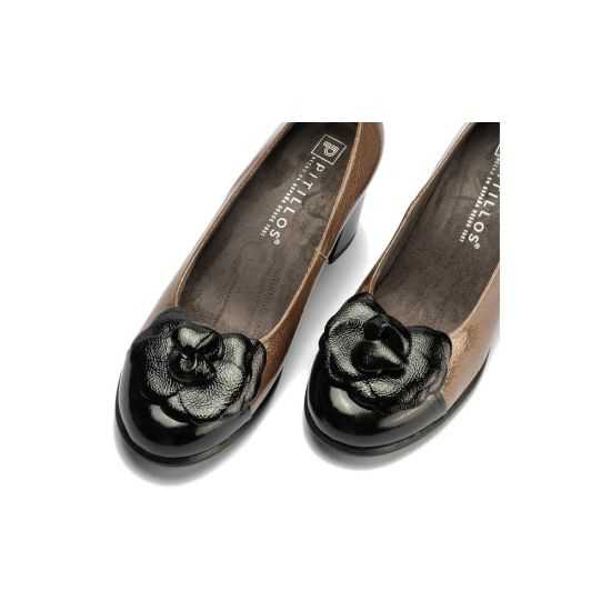 Pitillos - 11657 - NEGRO/TOPO - Salón combinado charol bicolor con moña flor Negro-Topo - 5