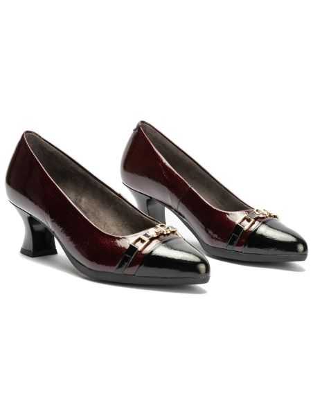Pitillos - 11682 - NEGRO/BURDEOS - Salón puntera con adorno combinado charol Negro-Burdeos - 2