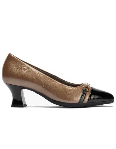 Pitillos - 11682 - NEGRO/TOPO - Salón puntera con adorno combinado charol Negro-Topo - 1