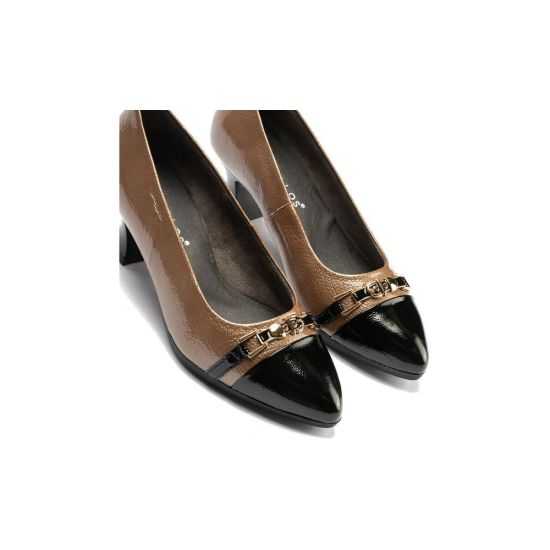 Pitillos - 11682 - NEGRO/TOPO - Salón puntera con adorno combinado charol Negro-Topo - 4