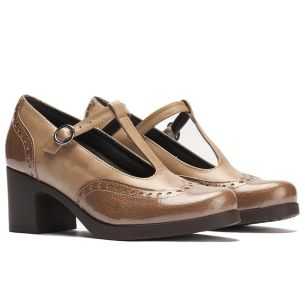 Pitillos - 30501 - TOPO - Gilda picados combinada en charol con napa Topo - 1 2