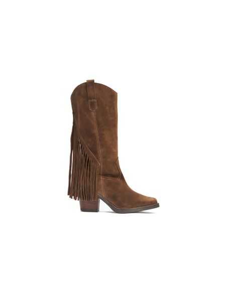 Pitillos - 30520 - MARRON - Bota Alta con Flecos en Serraje Marrón - 1