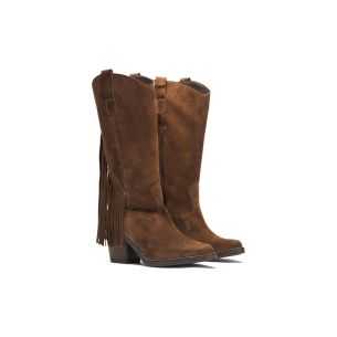 Pitillos - 30520 - MARRON - Bota Alta con Flecos en Serraje Marrón - 1 2