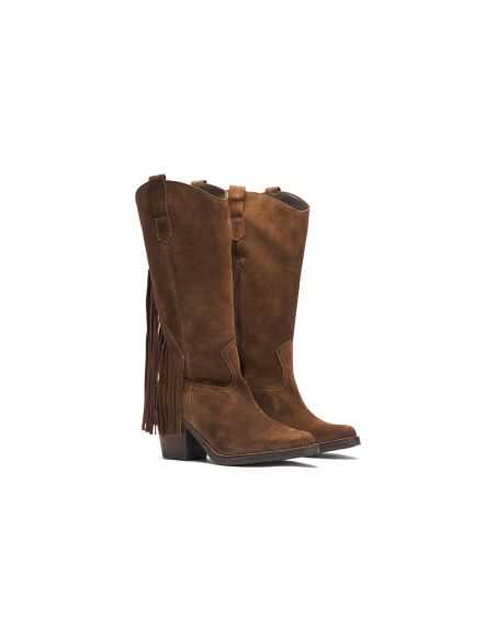 Pitillos - 30520 - MARRON - Bota Alta con Flecos en Serraje Marrón - 2