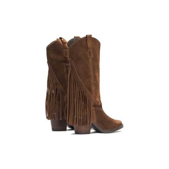 Pitillos - 30520 - MARRON - Bota Alta con Flecos en Serraje Marrón - 3