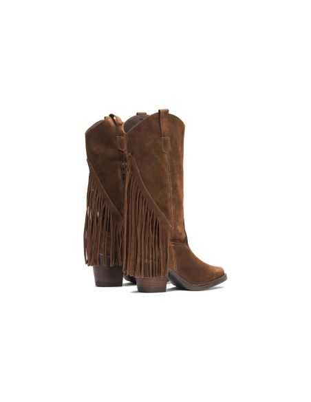 Pitillos - 30520 - MARRON - Bota Alta con Flecos en Serraje Marrón - 3