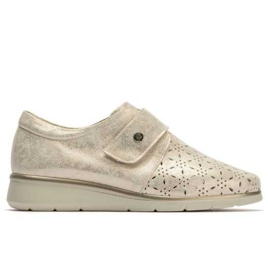 Pitillos - 10333 - ORO - Blucher con picados mujer con velcro en piel fantasía ORO - 1