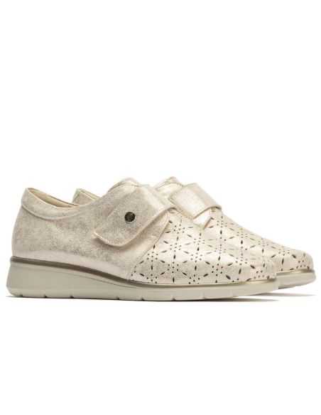 Pitillos - 10333 - ORO - Blucher con picados mujer con velcro en piel fantasía ORO - 3