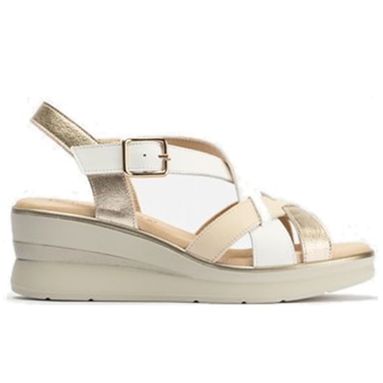 Pitillos - 10360 - BLANCO - 10360 - BLANCO - Sandalia plataforma mujer tiras cruzadas con hebilla en piel combinada BLANCO - 1