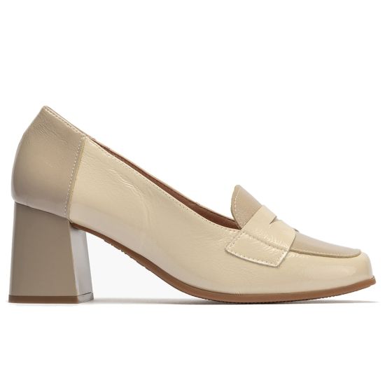 Pitillos - 10490 - CREMA-PIED - 10490 - CREMA-PIED - Mocasin con tacón mujer en piel charol CREMA/PIEDRA - 1