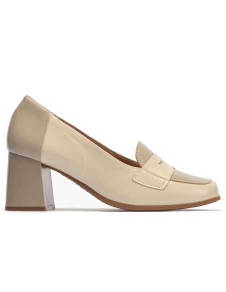 Pitillos - 10490 - CREMA-PIED - 10490 - CREMA-PIED - Mocasin con tacón mujer en piel charol CREMA/PIEDRA - 1