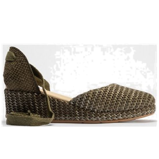 Pitillos - 10622 - KAKI - 10622 - KAKI - Valenciana con cuña y pala mujer con cintas en rafia VERDE - 1