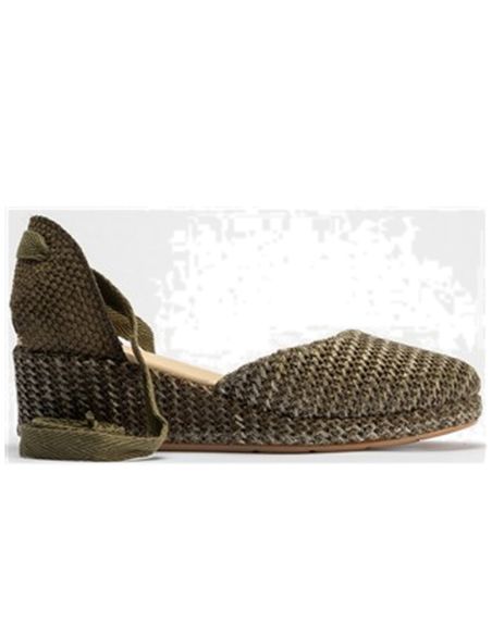 Pitillos - 10622 - KAKI - 10622 - KAKI - Valenciana con cuña y pala mujer con cintas en rafia VERDE - 1