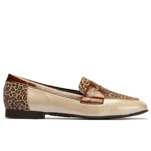 Pitillos - 10870 - PIEDRA - 10870 - PIEDRA - Mocasín Combinado en charol con leopardo de mujer color piedra - 1