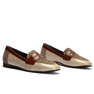 Pitillos - 10870 - PIEDRA - 10870 - PIEDRA - Mocasín Combinado en charol con leopardo de mujer color piedra - 1 2