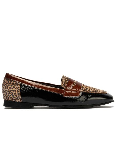 Pitillos - 10870 - NEGRO - 10870 - NEGRO - Mocasín Combinado en charol con leopardo de mujer color negro - 1
