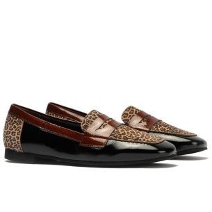 Pitillos - 10870 - NEGRO - 10870 - NEGRO - Mocasín Combinado en charol con leopardo de mujer color negro - 1 2