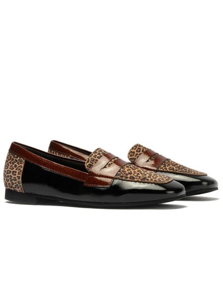 Pitillos - 10870 - NEGRO - 10870 - NEGRO - Mocasín Combinado en charol con leopardo de mujer color negro - 2