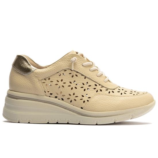 Pitillos - 11111 - CREMA - 11111 - CREMA - Deportivo con cuña y cordones elásticos en piel napa Crema - 1