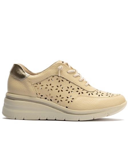 Pitillos - 11111 - CREMA - 11111 - CREMA - Deportivo con cuña y cordones elásticos en piel napa Crema - 1
