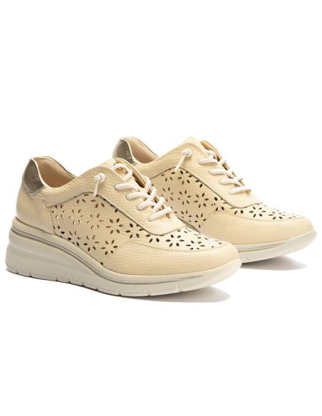 Pitillos - 11111 - CREMA - 11111 - CREMA - Deportivo con cuña y cordones elásticos en piel napa Crema - 2