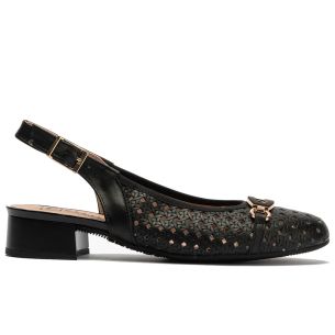 Pitillos - 11124 - NEGRO - 11124 - NEGRO - Zapato salón destalonado con adorno y tacón bajo