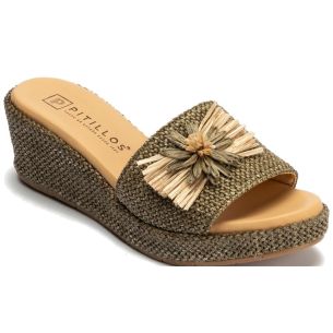 Pitillos - 11261 - KAKI - 11261 - KAKI - Sandalia zueco de rafia con cuña baja Kaki - 1