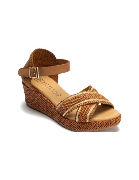 Pitillos - 11263 - CUERO - 11263 - CUERO - Sandalia de rafia con cuña baja