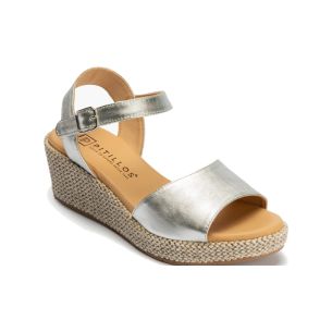 Pitillos - 11264 - PLATA - 11264 - PLATA - Sandalia de rafia con cuña baja y piel metalizada