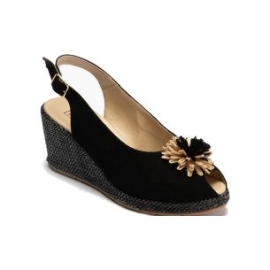 Pitillos - 11310 - NEGRO - 11310 - NEGRO - Sandalia estilo valenciana con cuña alta y detalle floral - 1