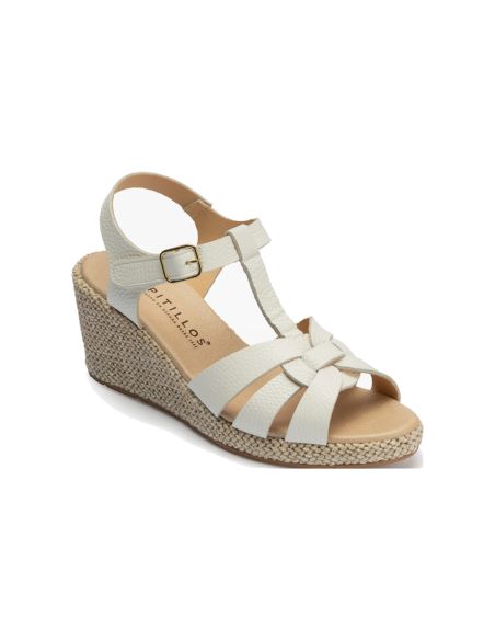 Pitillos - 11313 - BLANCO - 11313 - BLANCO - Sandalia estilo valenciana con cuña alta y combinado en piel Blanco - 1