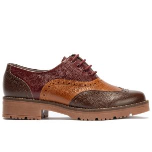 Pitillos - 11563 - MARRON/CUERO/BURDEOS - 11563 - MARRON/CUERO/BURDEOS - Inglés en napa con grano combinado tricolor Marrón-Cuer
