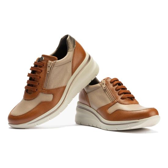 Pitillos - 11611 - CUERO/TOPO/BRONCE - 11611 - CUERO/TOPO/BRONCE - Deportivo combinado bicolor napa con grano con cremallera Cue